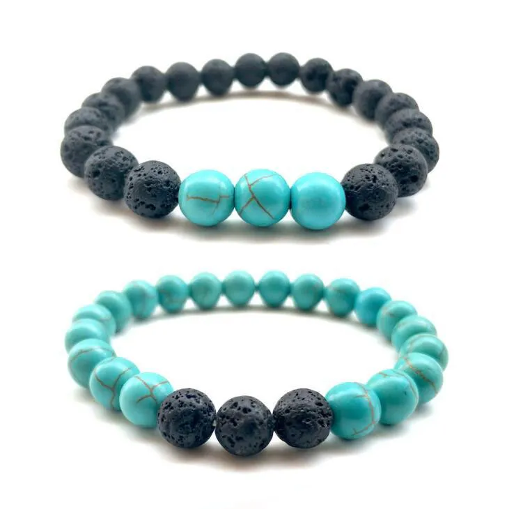 Hot Lava Rock Beads Bracelets 8 mm Fashion Natural Stone Charm Jewelry Weathering Stone Cuffs Bangles 2 Styles Turquoise Bracelet