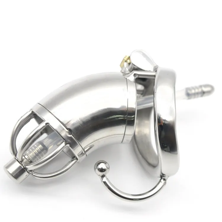 Male Long Stainless steel Chastity Cage Hook Ring Urethral Catheter Barbed Spike Ring Men Locking Belt Device Drain Tube DoctorMon9825979