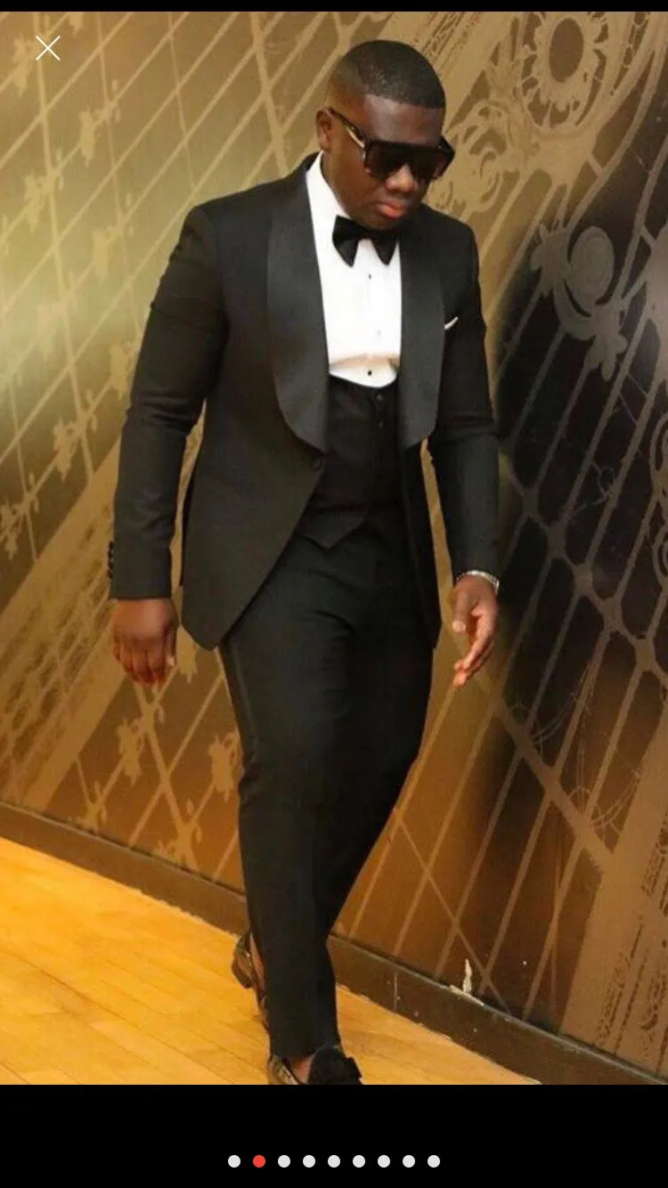 Black Groom Black Shawl Lapel tuxedo with Shawl Lapel and One Button Side Vent - Perfect for Weddings, Business Proms, and Formal Events (Includes