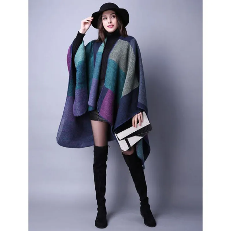 New Brand Women's Winter Poncho Vintage Blanket Women's Lady Knit Shawl Cape Cashmere Scarf Poncho 