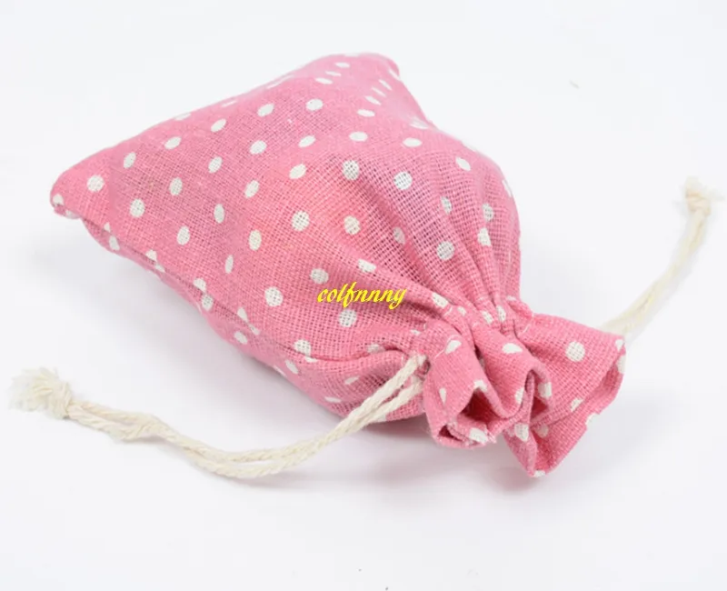 FAST 10*14cm Polka Dot Drawstring Burlap Cotton Candy Bags Packaging Bag Weddings Favor Pouch Jewelry Gift Bag