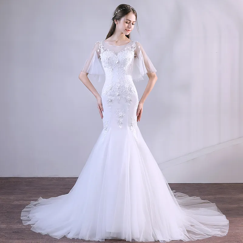 Abiti da sposa sexy a sirena bianca Corte dei treni Abiti da sposa economici LACE-UP Indietro Custom Made Plus Size economici