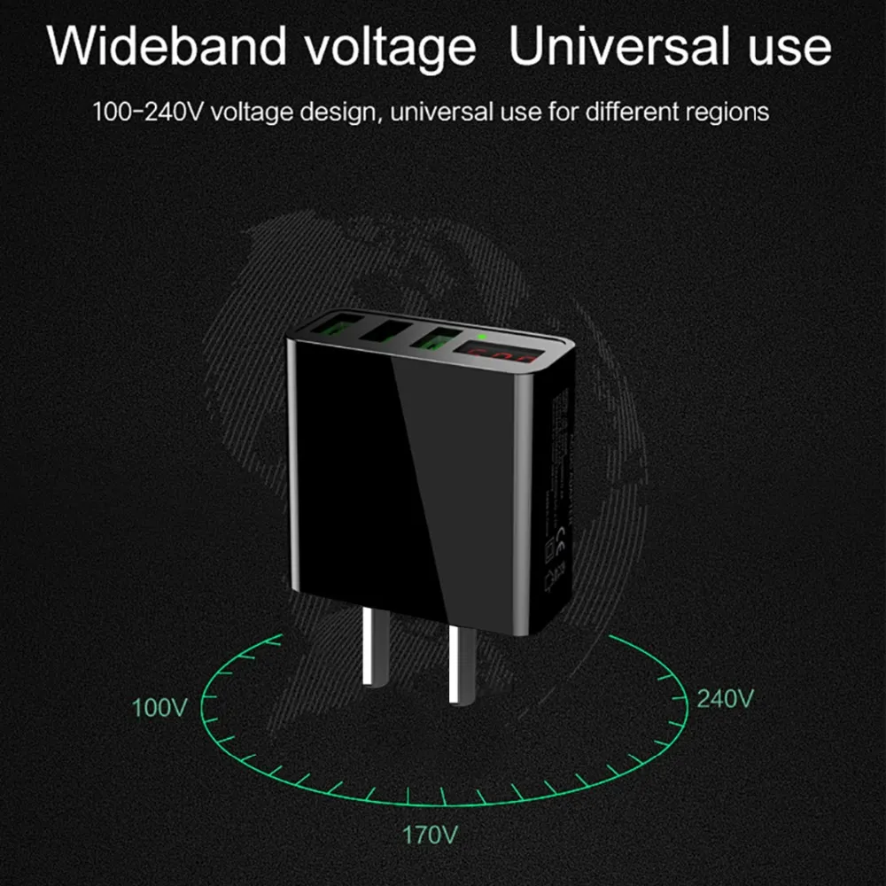 LED表示EU / USプラグスマートクイック充電付きポータブル3 USBポート電話壁充電アダプタiPhone iPad Samsung Xiaomi