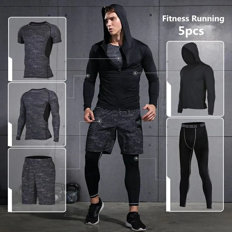 Vansydical Sports Suits Men's Gym Clothes Running Compression Tights Set  Fitness Workout Jogging Suits Quick Dry Tracksuits Y1890402