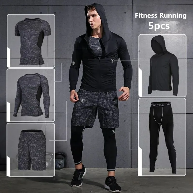 Vansydical Sports Suits Men's Gym Clothes Running Compression Tights Set Fitness Workout Jogging Suits Quick Dry Tracksuits Y1890402