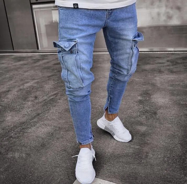 Amazon.com: WoJogom Fashion Men's Jeans Dark Blue Straight Ripped Jeans  Denim Knee Zipper Pants Hole Men : Clothing, Shoes & Jewelry