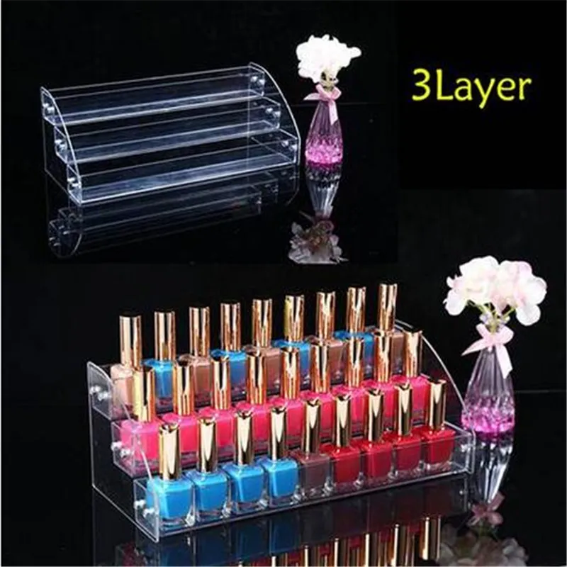 Schöner Großhandel 2018 Kostenloser Versand Acryl-Nagellack-Halter-Display-Make-up-Ständer-Organizer-Speicher-klares Rack