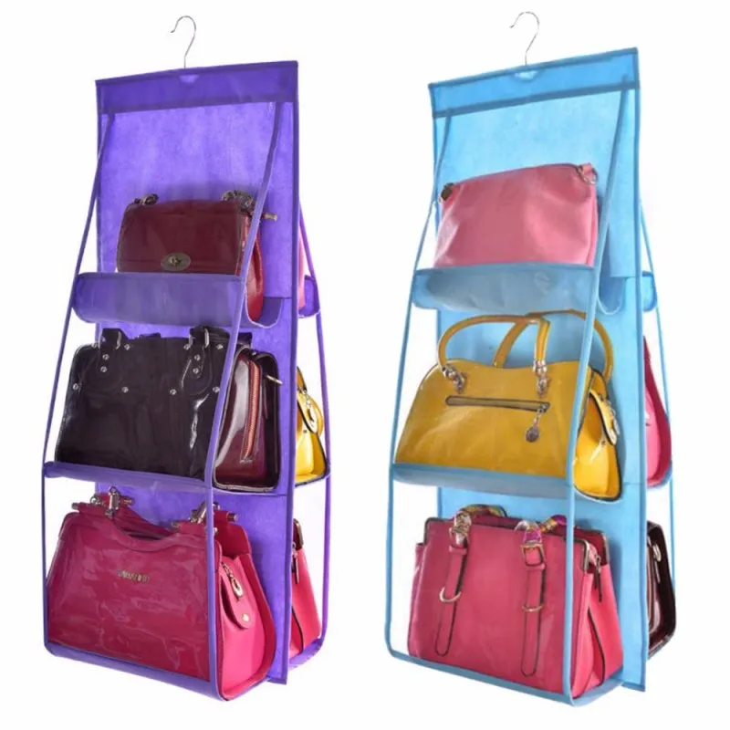 Handtaschen-Organizer mit 6 Taschen zum Aufhängen für Kleiderschrank, Schrank, transparente Aufbewahrungstasche, Türwand, transparente Schuhtasche für verschiedene Schuhe mit Aufhängerbeutel