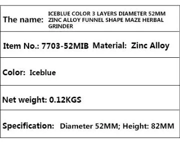 Durchmesser 52 mm, Zinklegierung, 3-lagig, Regenbogenfarben, Labyrinth, Eis – Blau, Trichtermühle