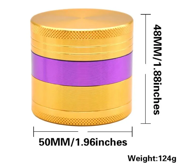 De nieuwe diameter 50mm4-laag is gerookt aluminiumlegering materiaal met twee kleuren concave convexe tanden metalen rooksnijder.