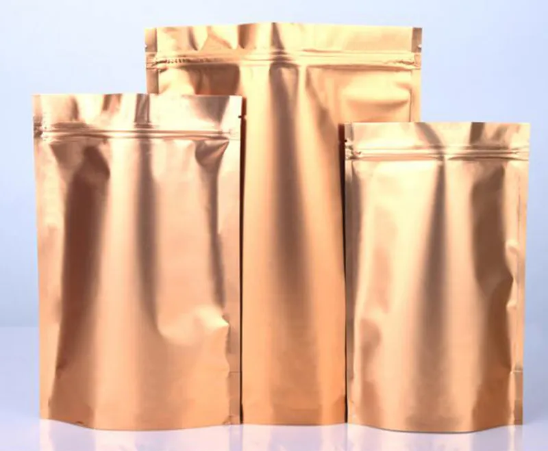 Stand Up Gold Aluminium Folienbeutel für getrocknete Lebensmittel Snack Pulverpaket wiederverschließbar Doypack Mylar Package Bag LZ1830