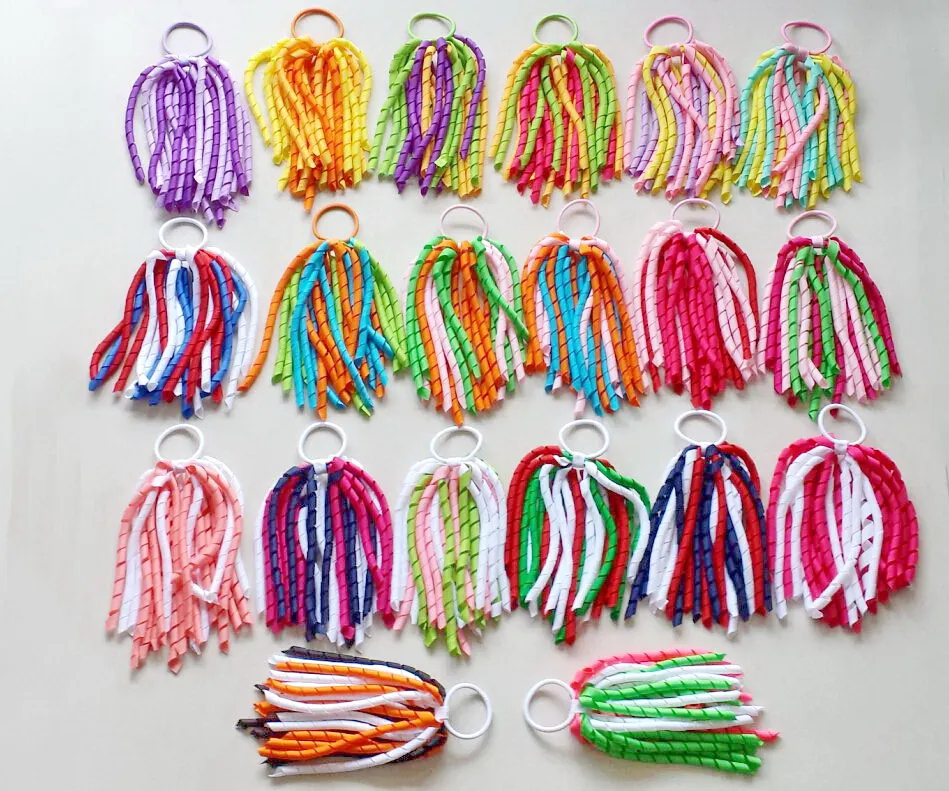 Curl Tassel Ribbon Korker Ponytail Holders Streamer Pony Corker Bows with Elastic Hair Bobbles Xmas Accessories 50 pcs PD002