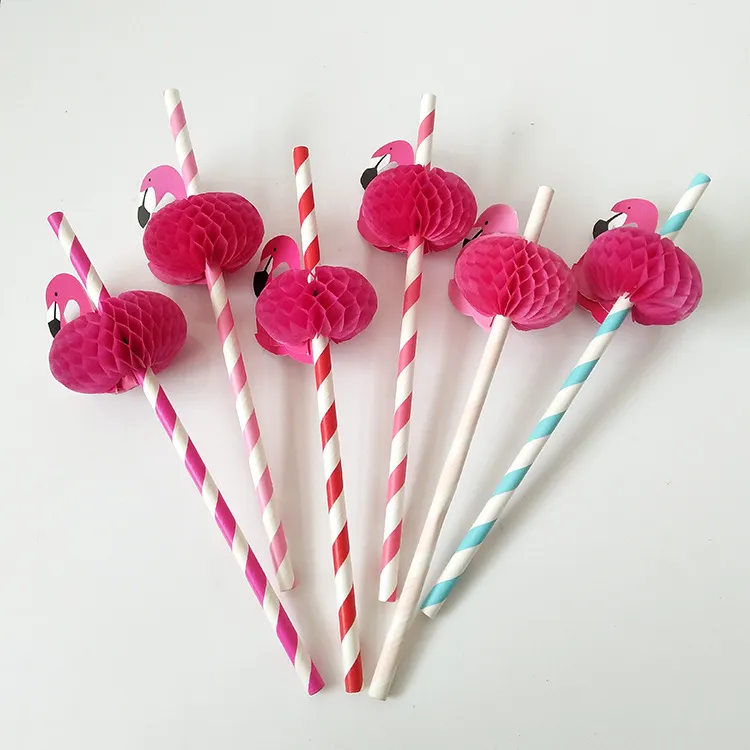 100pcs Flamingo Paper Straws Party Drinking Sucker Straw Hawaii Carnival Accessories Party Supplies Valentine's Day Wedding Decoration