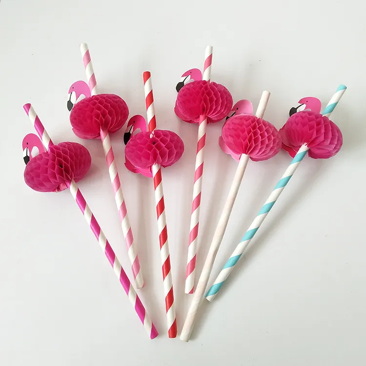 100st Flamingo Paper Straws Party Drinking Sucker Straw Hawaii Carnival Tillbehör Party Supplies Alla hjärtans dag Bröllopsdekoration