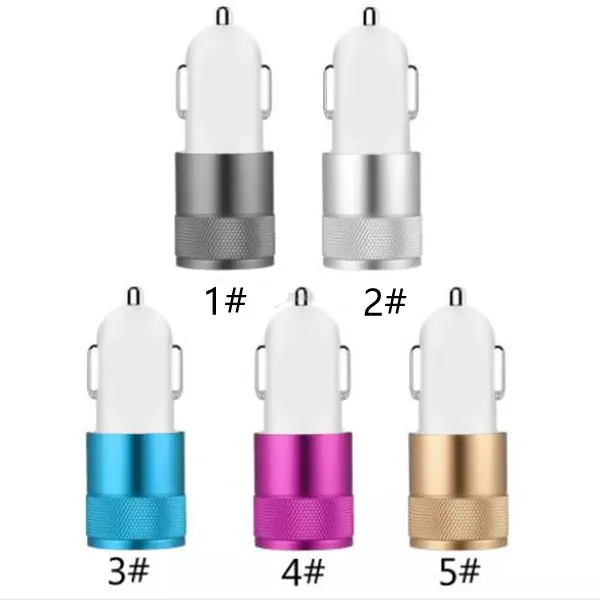 Aluminum Alloy Dual usb car charger 2.1A 1A 2 USB Ports Metal Car Charger For iphone Samsung Smartphones