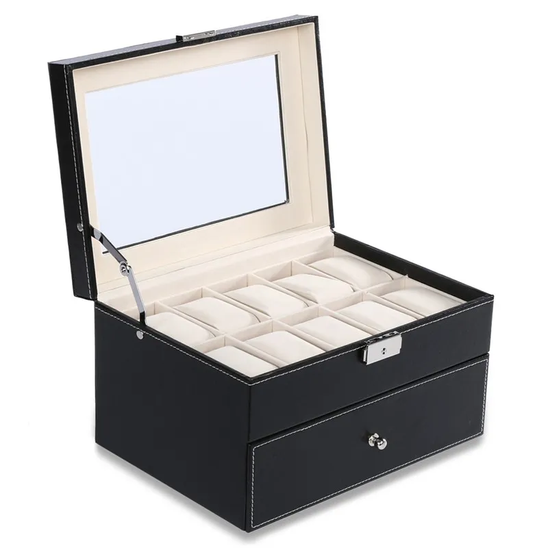 SIKAI New 20 Grid Slots Watch Box for Jewelry Organizer Watch Boxes Display Watches Storage Gift Box Case Leather Square jewelry