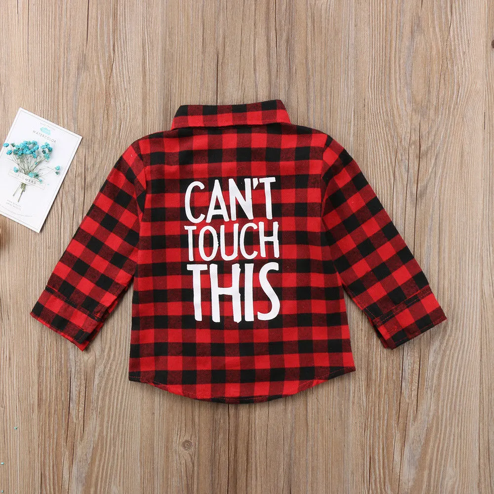 2018 Rood Zwart Plaid Baby Jongens Lange Mouw Shirt Kinderen Lange Mouw Blouse Casual Kleding Brief Print Preppy Casual Kinderen Clothi2667932