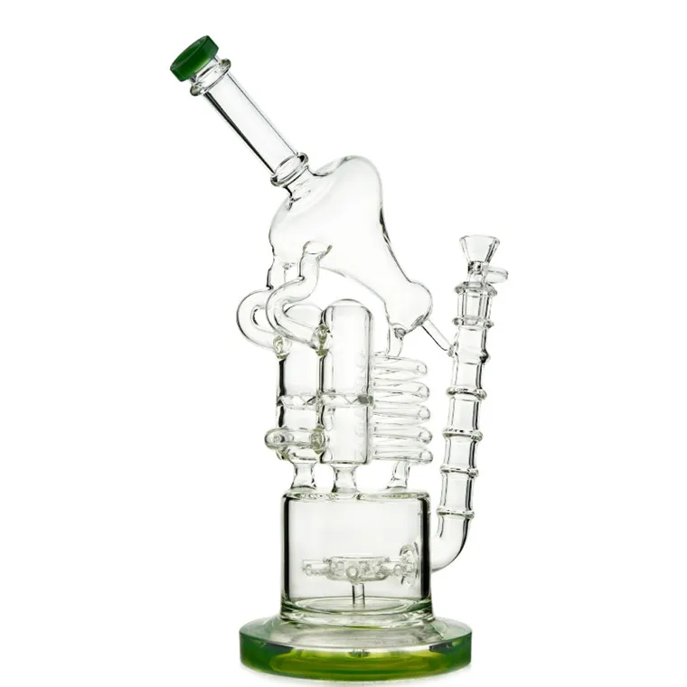 Énorme recycleur verre Bong base épaisse Dab plate-forme pétrolière bobine Bongs cage à oiseaux grand tuyau d'eau barboteur nid d'abeille Perc avec bol WP558