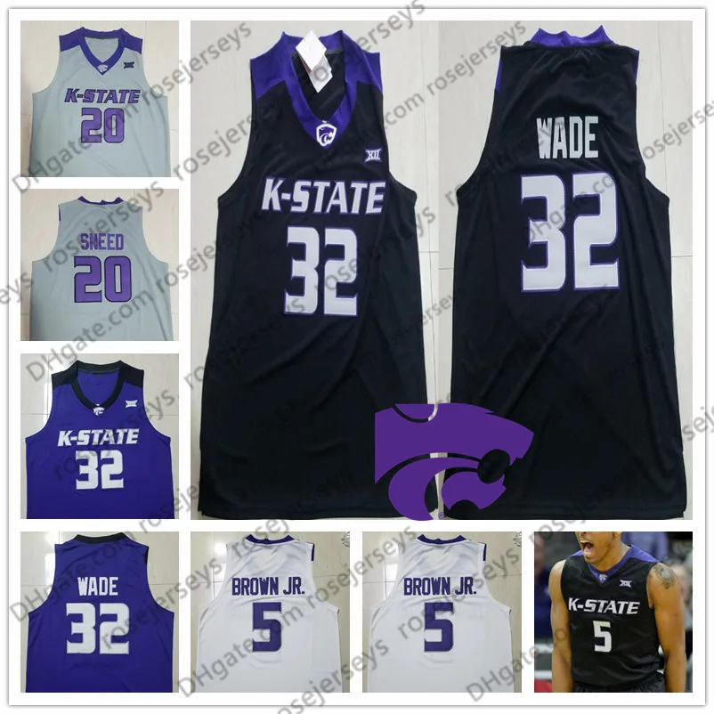 Niestandardowe Kansas State Wildcats Koszykówka Dam Nazwa Numer Biały Purpurowy Czarny # 32 Dean Wade 5 Barry Brown Jr. Men Youth Kid Koszulki 4xl