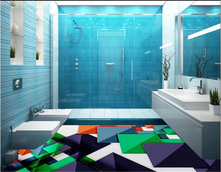 wallpaper 3d stereoscopic 3D three-dimensional colorful texture square bathroom floor Floor wallpaper for kids room