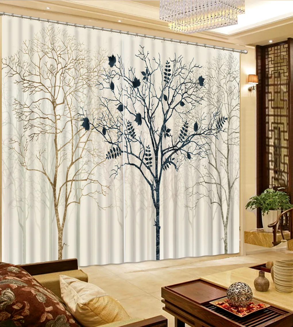 Pencere Perdeleri Özel Elle çizilmiş twigs 3D Perdeleri Oturma odası odası Ofis Otel Ev Karartma Perdesi Için