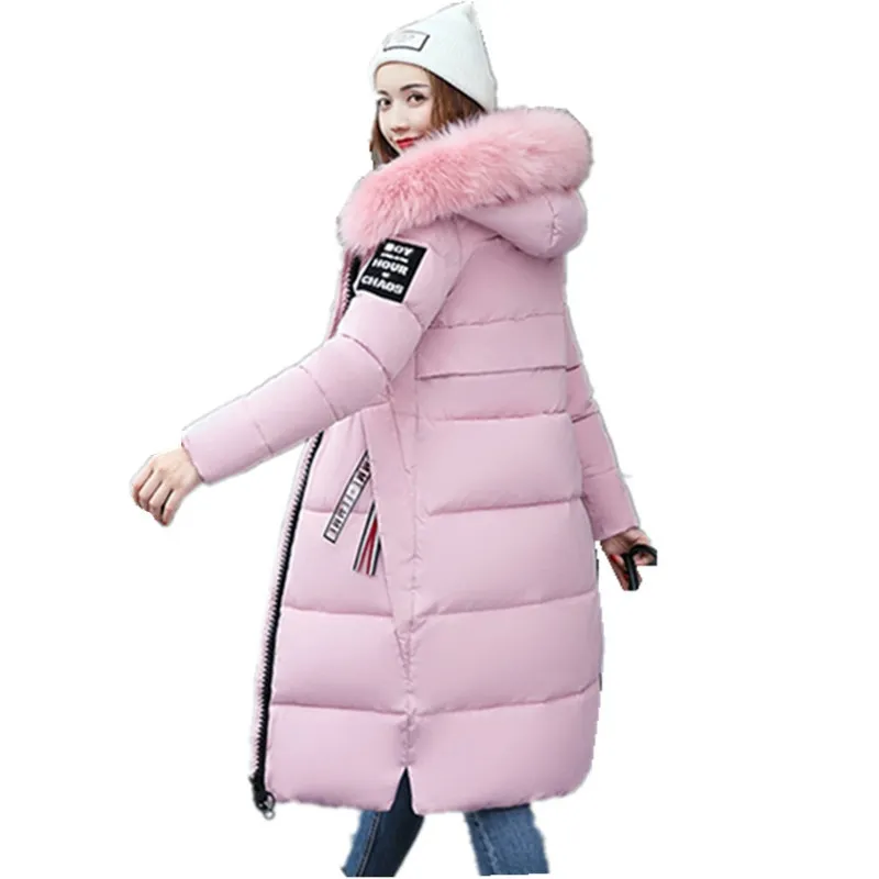 Großhandel - Neue Mode große Pelzkragen Mantel Frauen Parka lange dicke Baumwolle gefütterte Jacke weibliche Winter Parkas Damen Mäntel schwarz ZZ100