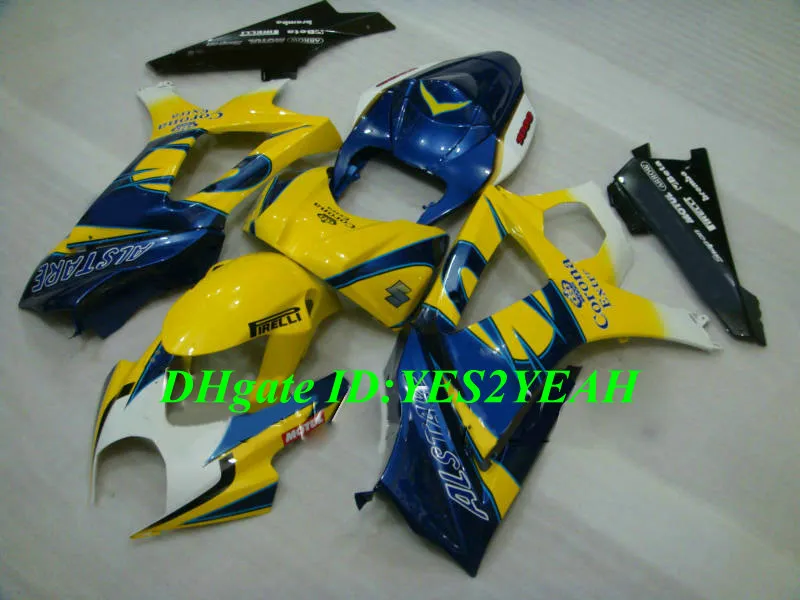 Hi-Quality Motorcycle Fairing Kit för Suzuki GSXR1000 K7 07 08 GSXR 1000 2007 2008 ABS Top Yellow Blue Fairings Set + Presenter SX22