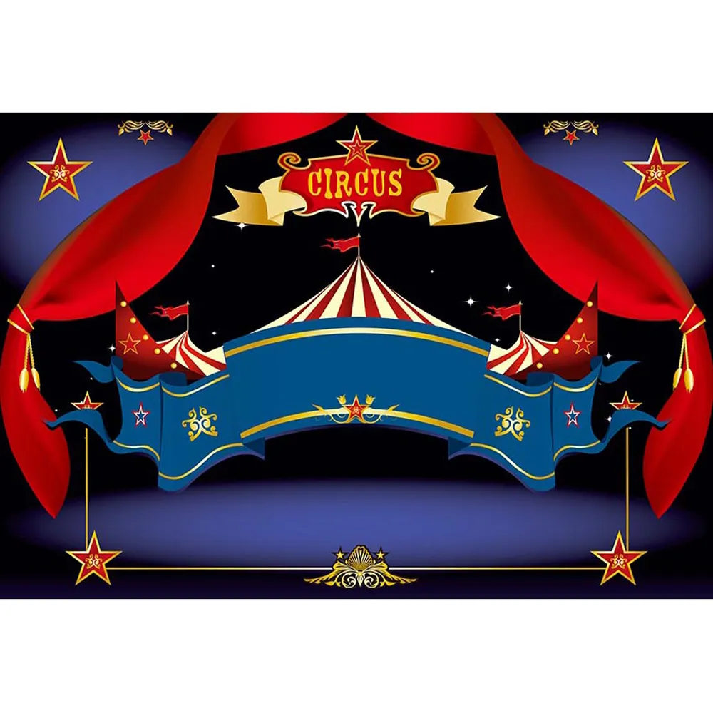 Customized Circus Party Backdrop Printed Red Curtains Stars Tent Newborn Baby Shower Props Boy Kids Birthday Photo Background