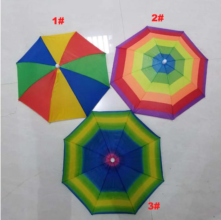 Nieuw product Handige regenboogparapluhoed Zonnescherm Kamperen Vissen Wandelen Festivals Outdoor Brolly Kinderhoeden