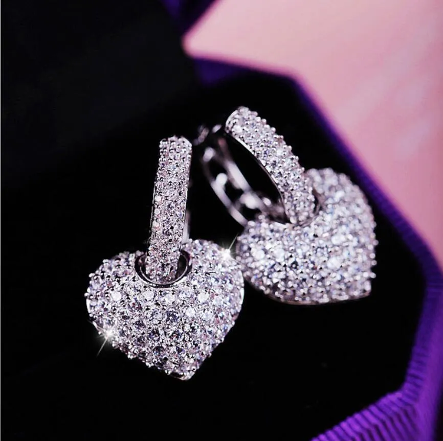 Brand New Luksusowa Biżuteria 18kt Whiterose Gold Fillewa Pave Full White Sapphire CZ Diament Diamond Drop Earring Dla Lovers Prezent z pudełkiem