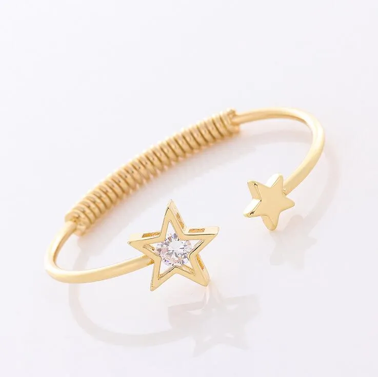 Fashion simple women open bracelet creative leaf five-pointed star bracelets for birthday girl nice gift free ship