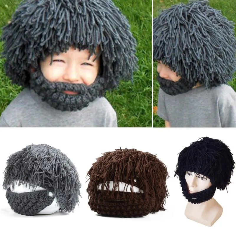 Parrucche uniche Cappello caldo stile barba finta Berretto lavorato a maglia stile uomo selvaggio esagerato Berretto lavorato a maglia in lana unisex per bambini Adulti