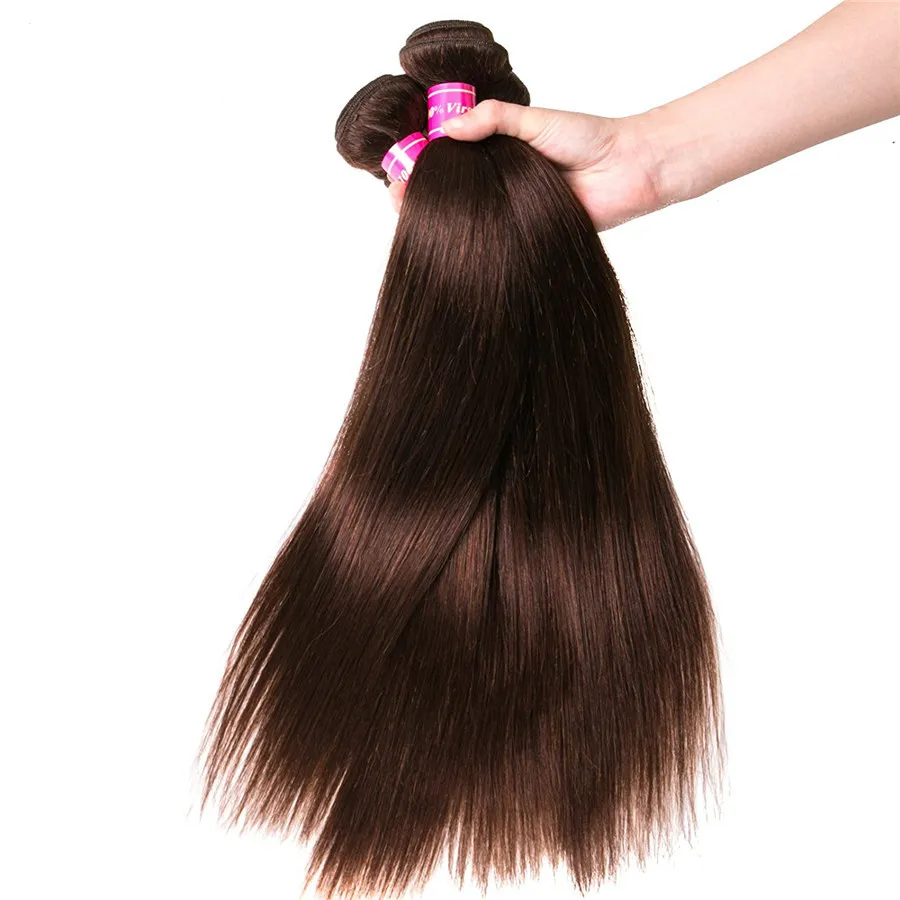 Marrom Escuro Cor Do Cabelo Humano Em Linha Reta Marrom # 4 Extensão Do Cabelo Humano Peruano Cabelo Virgem Indiano Malaio Tece 3 Pçs / lote