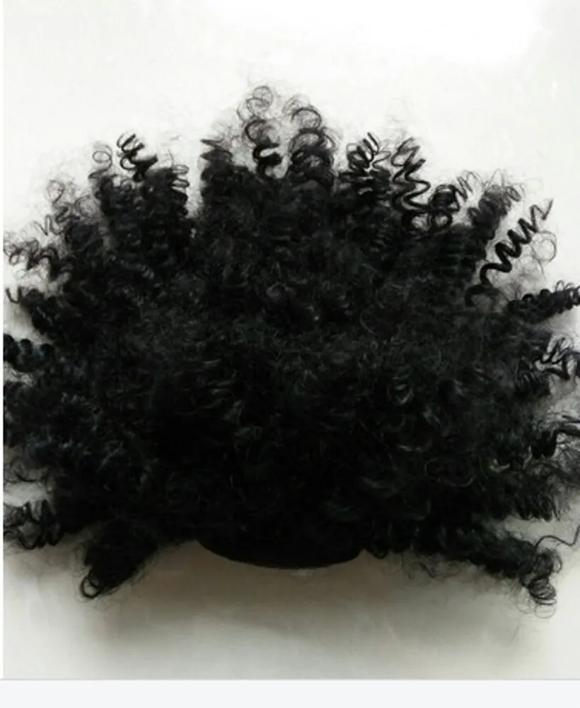 Krullend Echt haar Paardenstaart Afro-Amerikaans Kort Afro Kinky Krullend Wrap Echt haar Trekkoord Bladerdeeg Paardenstaart Haarextensions met Cl8604428