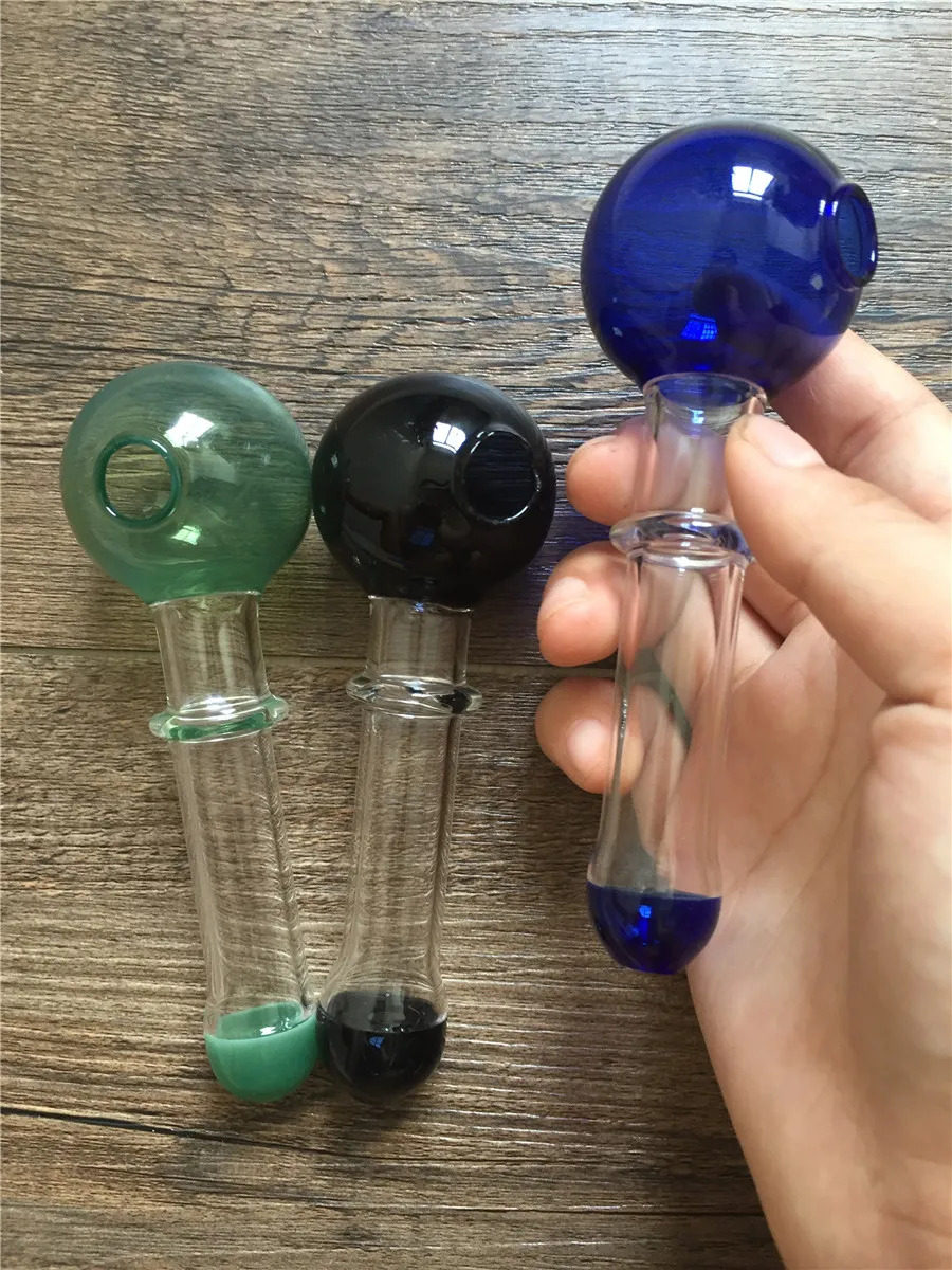 Färgad glasbrännare Mini Rökning Hanteringsrör Rökpipor Högkvalitativ oljebrännare Rör 12cm Längd 16mm OD 40mm Ball Tobacco Pipe