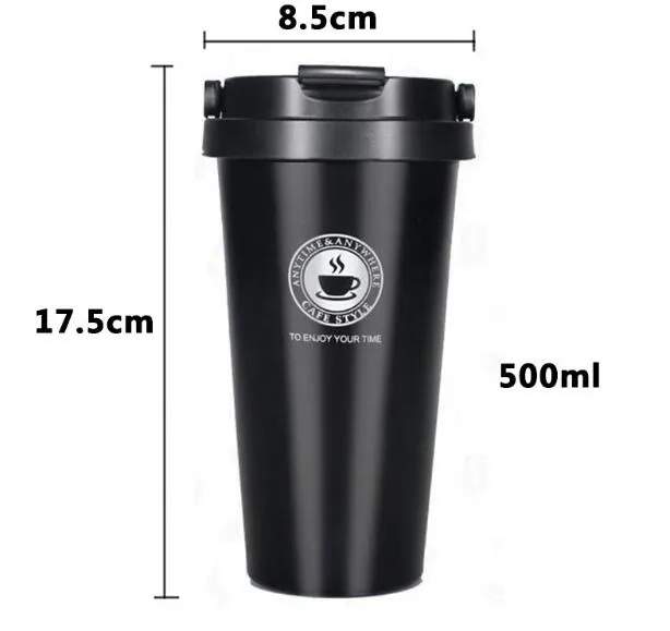 Sıcak satış 17 oz Vakum Yalıtımlı Seyahat Kahve Kupa 500 ml Moda Paslanmaz Çelik Tumbler Ter Çay Bardağı Termos Flask Su Şişesi