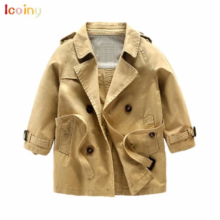 ICOINY Fashion Kids Trench coats for Boys Long Pattern Casual Boys Belted Trench Coat Child Autumn Spring Jacket Outerwear