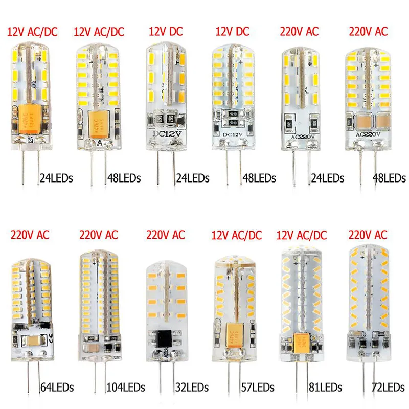 G4 AC DC 12V 220V LED Corn Lamp 3W 5W 6W 8W 9W LED Light 3014 Corn Bulb Silicone Lamps Crystal Chandelier Home Decoration Light