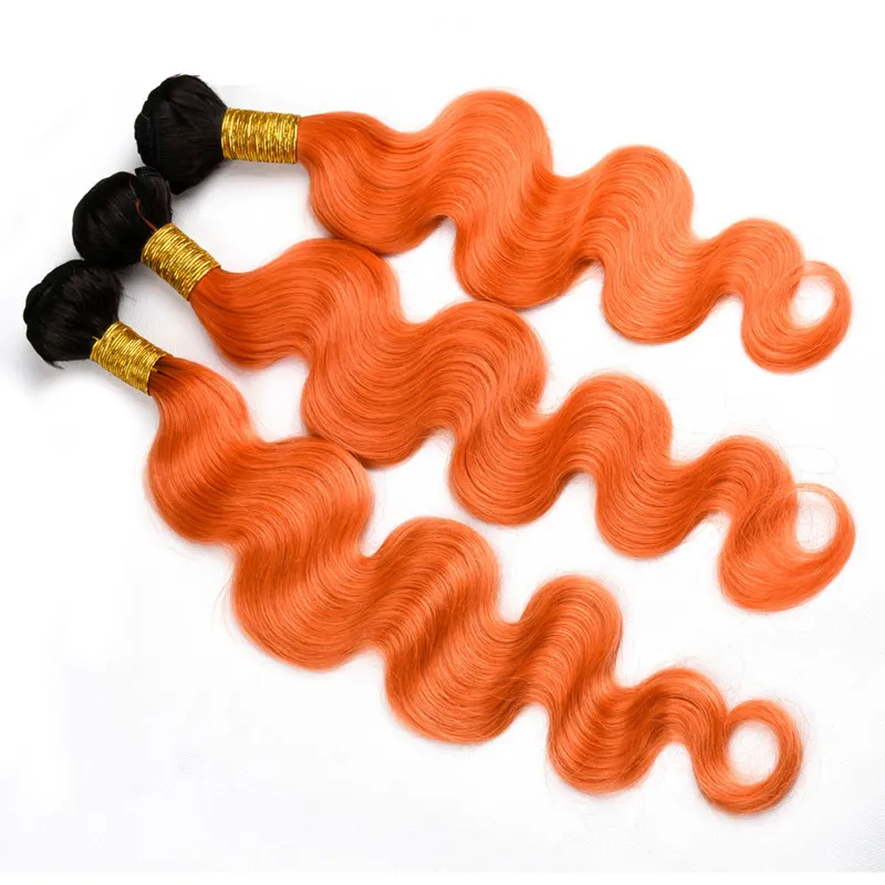 Dark Roots Ombre Orange Echthaarverlängerungen 3 Bundles Ombre 1B 350 Orange Echthaar Two Tone Body Wave Hair Weft