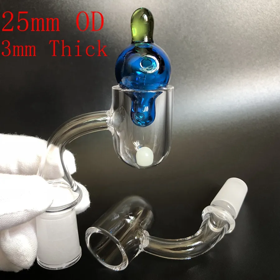 25mm XL 3mm Thick Round Bottom Quartz banger with Terp Pearl Insert glass carb cap 25mm OD Flat Top Quartz nail