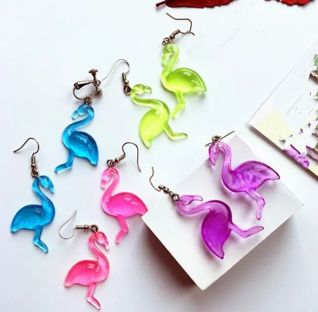 Bouloues boucles d'oreilles en flamants en flamants transparents en résine pour femmes Brincos d'oreille animale Brincos 4 couleurs bijoux de mode