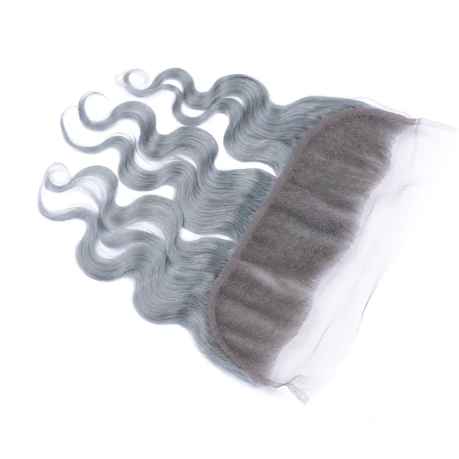Peruanisches graues Haar weben 3 Bundles mit 13x4 Spitze Frontal Schließung Silber Grau Virgin Hair Extensions mit Verschluss Reine graue Körperwelle wellig