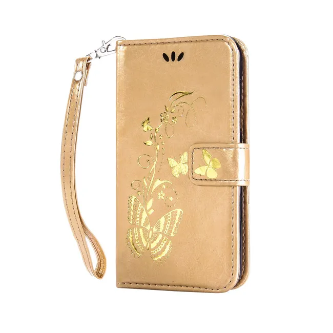 Luxus Bronzing Schmetterling Leder Brieftasche Fall Bronzing Druck Flip Stand Telefon Shell für iphone XR XS Max 8 Samsung Galaxy S8 S9 Plus