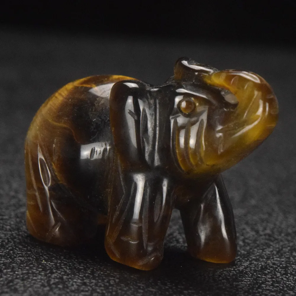 DingSheng 2 pouces Cristal Naturel Quartz Pierre Oeil de Tigre Éléphant Figurine Sculpture Pierre Longévité Chakra Guérison Reiki Pierres Sculpté Artisanat