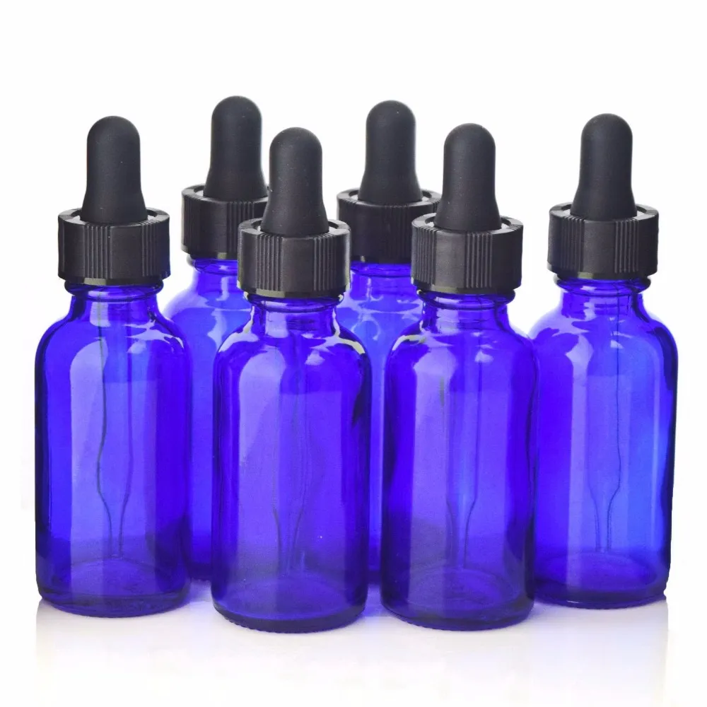 6st 1 oz 30ml koboltblå glasdroppflaska w / ögondroppare för eteriska oljor Aromaterapi Boston runda tomma behållare