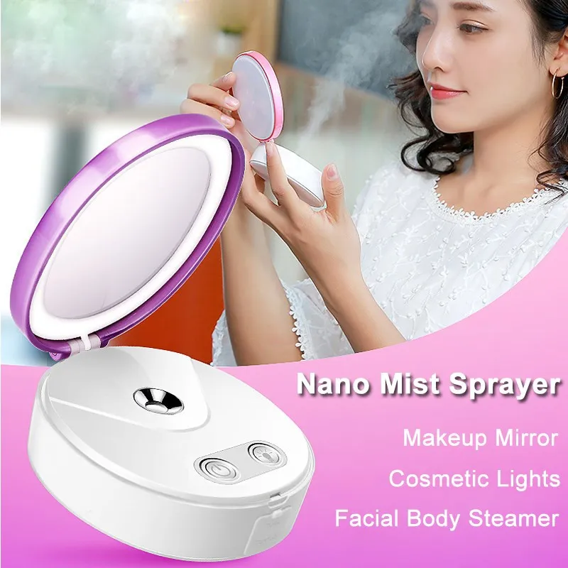 Nano Mist Sprayer Facial Steamer LED Makeup Mirror Portable USB Power Bank Mini Moisturizing Face Body Spray Skin Care Beauty Tools