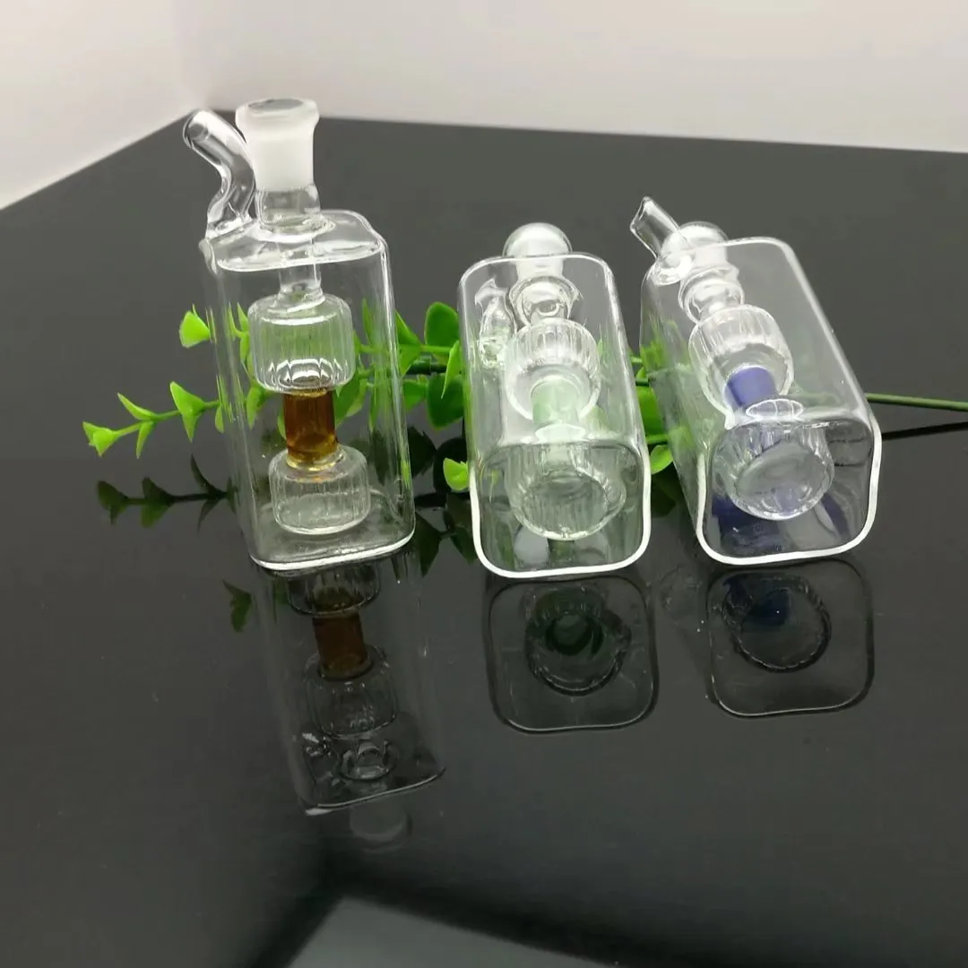 Mini bouteille d'eau en verre carrée Bangs en verre en gros Brûleur à mazout Pipe à eau en verre Plates-formes pétrolières Fumer, Huile.