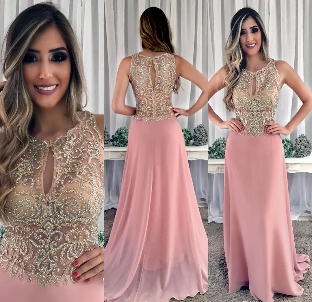 2019 pas cher robe de soirée rose de haute qualité une ligne en mousseline de soie longue tenue de vacances reconstitution historique de bal robe de soirée sur mesure plus la taille