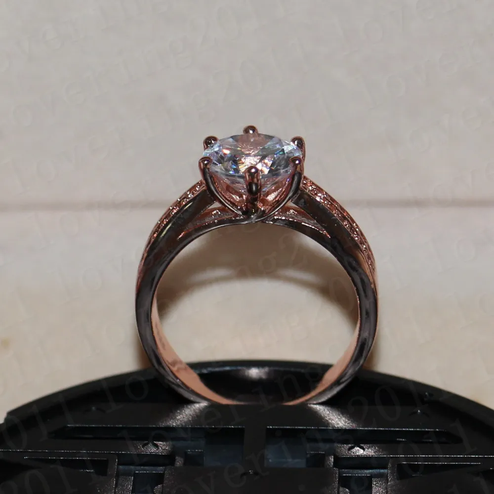Choucong mulheres rose gold 925 anel de prata esterlina rodada corte 4ct anel de noivado de diamante de casamento banda para as mulheres