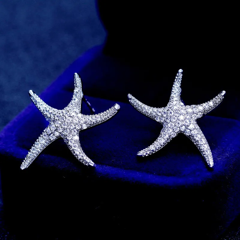 Starfish Style Kolczyk Biały Złoto Wypełnione 5a Clear Diamond CZ Zaręczynowy Stud Stud Kolczyki Dla Kobiet Festival Prezent